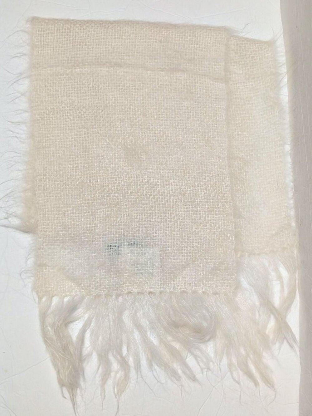 NWT WOOF Design NEW Mohair Scarf Cream Woven Fringe Made in Newfoundland Canada